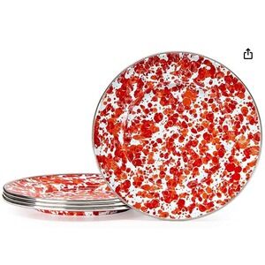 Golden Rabbit Enamelware Sunset Splatter Plates 12.5 Inch 4 Red White Charger